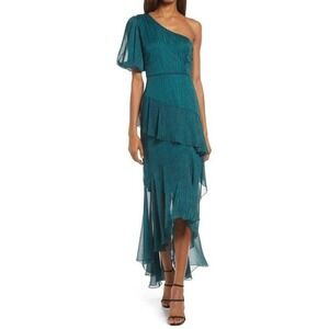 NWT Floret Studios One-Shoulder Chiffon Midi‎ Dress Teal Medium